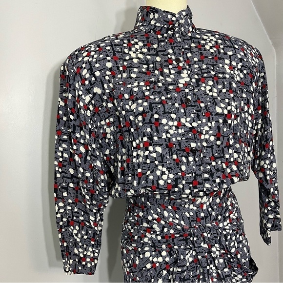 Vintage Long Sleeve Womens Wiggle Dress Small Bodycon Abstract Dots Unique Retro - Picture 8 of 14